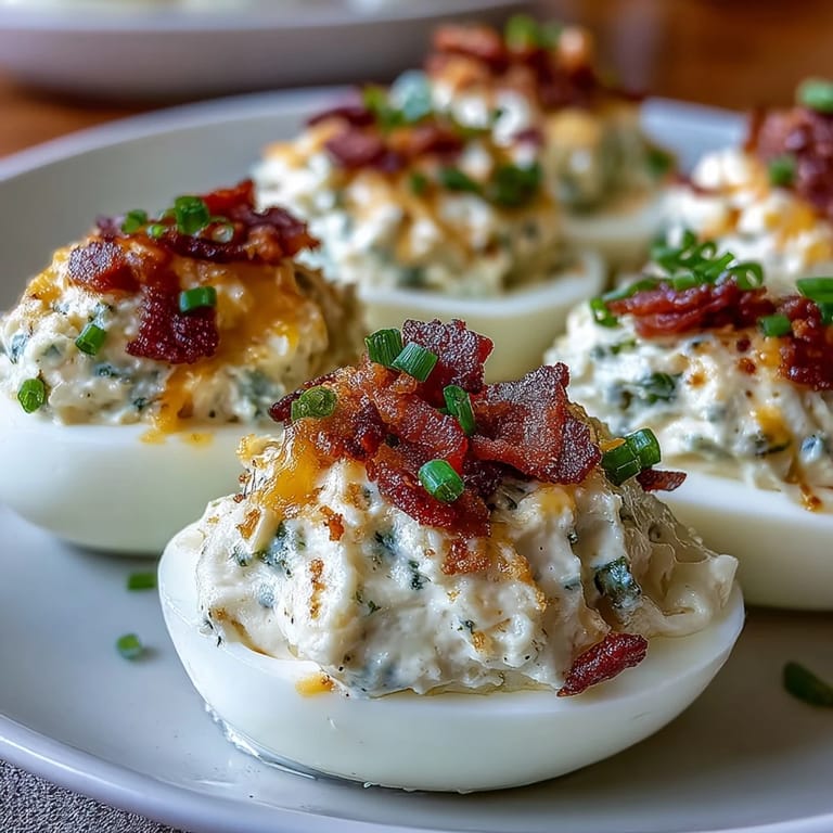 Creamy jalapeño popper deviled eggs bursting with bacon, jalapeño, and sharp cheddar cheese in every bite.