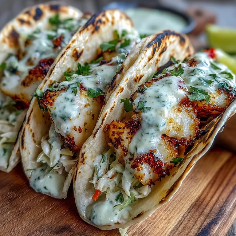 Coconut lime marinated fish tacos with fresh cilantro, zesty lime crema, and crisp slaw—a perfect summer dinner idea.  