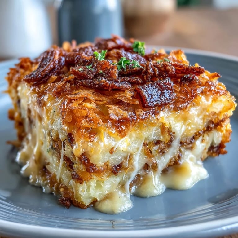Creamy hash brown casserole with melted cheddar, sour cream, and crunchy buttery topping.