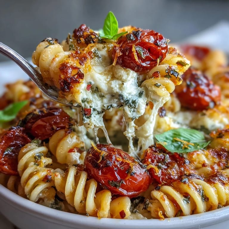 Golden roasted feta melts into a vibrant tomato sauce, tossed with al dente pasta and fresh basil.  