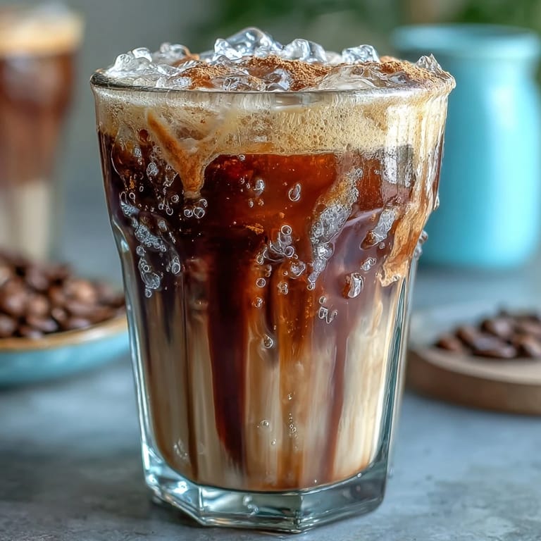 Rich homemade shaken espresso sweetened with brown sugar syrup, served over ice with smooth oat milk for a vegan-friendly beverage.
