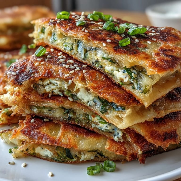 Warm, tender Spring Onion Pancakes, brushed with oil and ready for dipping.