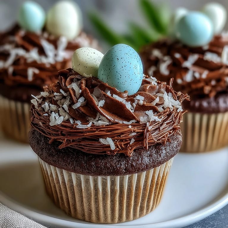 Charming chocolate Easter Nest Cupcakes, baked moist and ready for festive frosting.