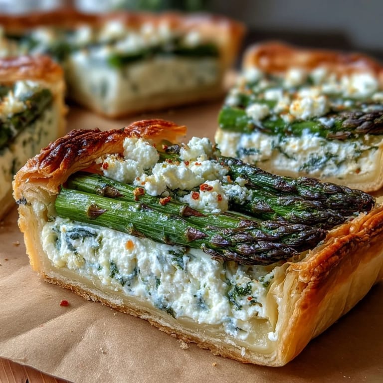 Savory Asparagus Ricotta Tart, topped with tender spears and lemon zest.