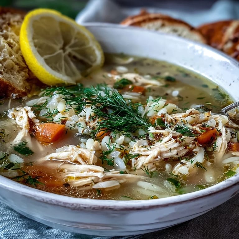 Hearty Greek lemon chicken soup, a bright, flavorful bowl perfect for lunch.