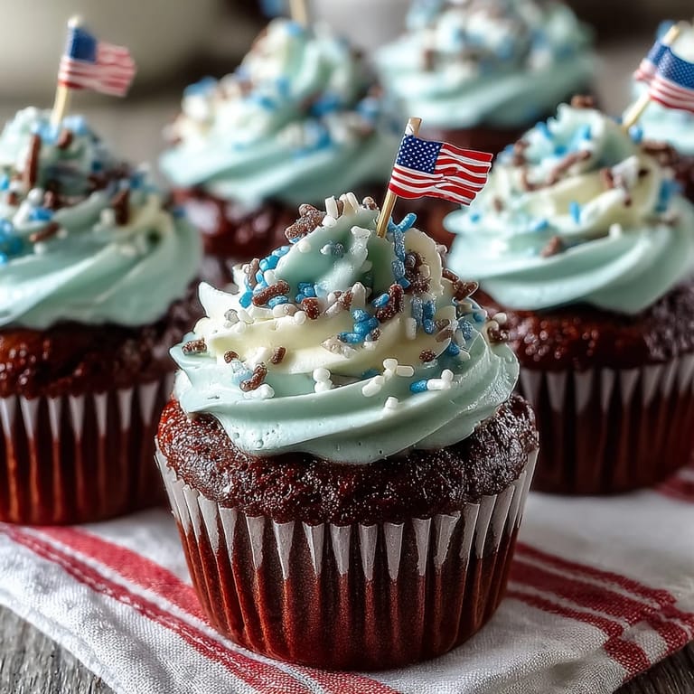 Enjoy these sweet Star-Spangled Banner Cupcakes, ready to impress at any patriotic gathering.