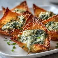 Golden baked Mediterranean Spinach and Feta Cheese Crisps in a muffin tin, topped with fresh parsley and sesame seeds.