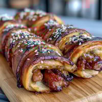 Mini pigs in a blanket with dipping sauce served on a wooden board, golden pastry-wrapped sausages ready for game day.