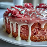 Elegant Bridal Shower Rosé Velvet Cake with shimmering gold drips.